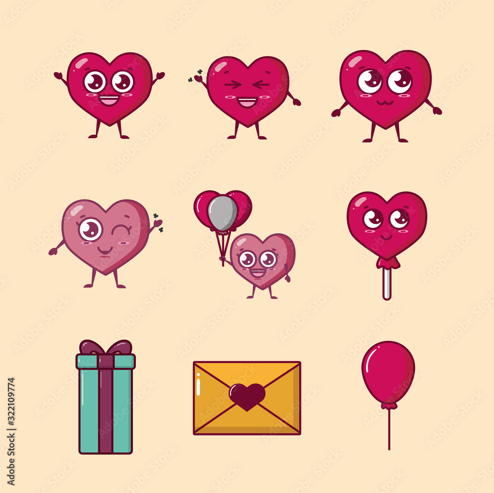 Poster bundle of valentines day hearts characters