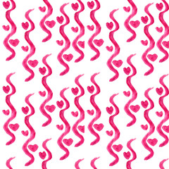Valentine's day wave abstract watercolor seamless pattern 