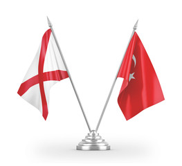 Turkey and Northern Ireland table flags isolated on white 3D rendering