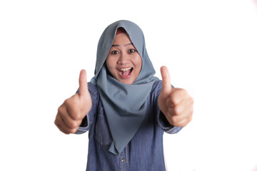 Muslim Lady Shows Thumbs Up Gesture