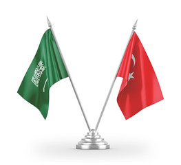 Turkey and Saudi Arabia table flags isolated on white 3D rendering