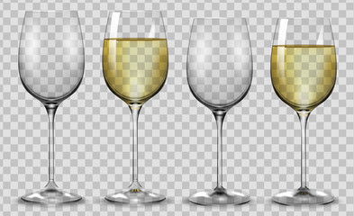 Full and empty white wine glasses. Vector