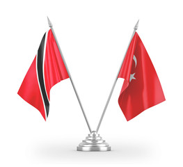 Turkey and Trinidad and Tobago table flags isolated on white 3D rendering