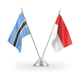 Indonesia and Botswana table flags isolated on white 3D rendering