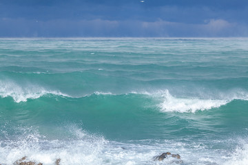 Waves and storm in the Black Sea, dramatic landscape