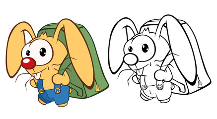Vector Illustration of a Cute Cartoon Character Rabbit for you Design and Computer Game. Coloring Book Outline Set 
