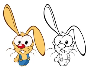 Foto op Plexiglas Vector Illustration of a Cute Cartoon Character Rabbit for you Design and Computer Game. Coloring Book Outline Set  © liusa