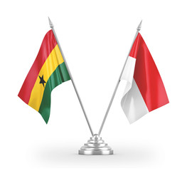 Indonesia and Ghana table flags isolated on white 3D rendering