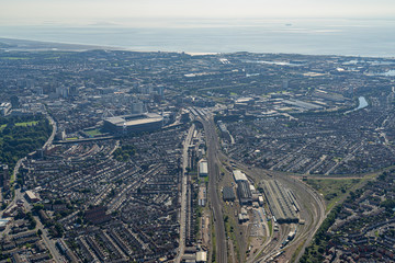 Aerial views of Cardiff City Centre
