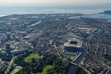 Aerial views of Cardiff City Centre
