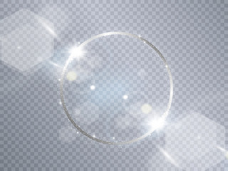 Round shiny frame background. Magic circle. Precious background.Round gold shiny frame with light bursts.
