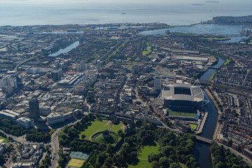 Obraz premium Aerial views of Cardiff City Centre 