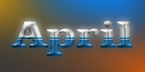 April hand lettering text with colorful blurred background.