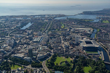 Aerial views of Cardiff City Centre
