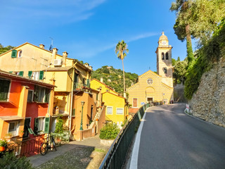 Architecture of Portofino, in the Metropolitan City of Genoa on the Italian Riviera in Italy