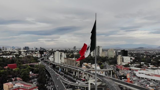 Aerial view of the monumental flag of San Jeronimo Lidice in the south of Mexico City.