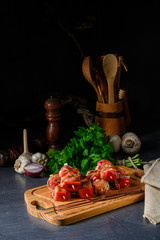 raw shish kebab with various vegetables