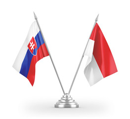 Indonesia and Slovakia table flags isolated on white 3D rendering