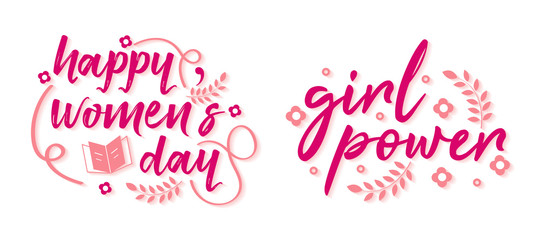 Women's day lettering label collection - Vector Illustration