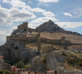 Fototapeta na wymiar Impressive view towards Genoese fortress in Sudak, Crimea, Russia.