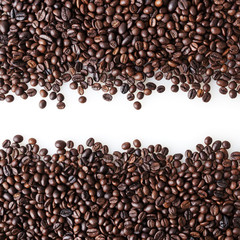 Roasted coffee beans background with copy space