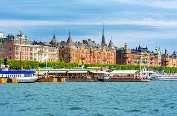 Obraz premium Strandvagen embankment architecture, Stockholm, Sweden