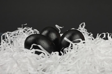 Black Easter. flat lay. Black Easter. three black eggs