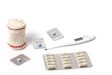 Assorted colorful pills and capsules in a Blister packaging