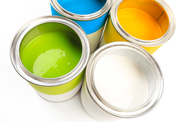 set of Cans with color paint isolated on white background