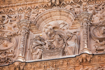 Detail of the beautiful facade of the historical building of the  University of Salamanca