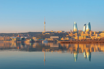 Panoramic cityscape view of Baku in the morning