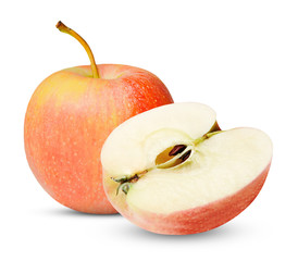 Whole and half red ripe apple on a white isolated background. Clipping path. Design element for print and web.
