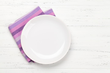 Kitchen table with plate and tablecloth