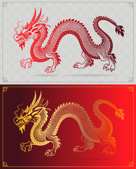 Fototapeta premium Chinese traditional dragon on red Background. Asian dragon silhouette vector