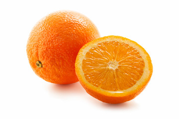 Ripe oranges isolated against white background