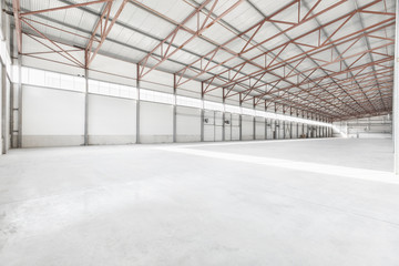 Interior of empty warehouse or garage in white colors
