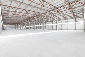 Interior of empty warehouse or garage in white colors