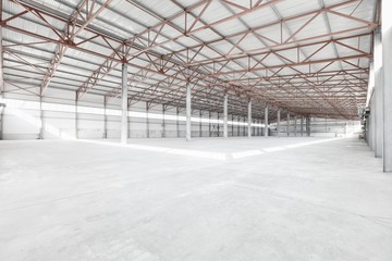 Interior of empty warehouse or garage in white colors