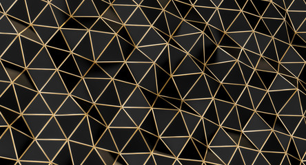 structure with black triangular polygons with gold edges