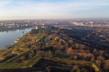 aerial view of fortress and city