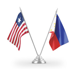 Philippines and Liberia table flags isolated on white 3D rendering