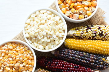 grains of natural corn in containers