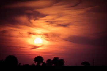 silhouette sunset in rural area