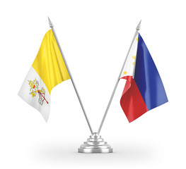 Philippines and Vatican table flags isolated on white 3D rendering