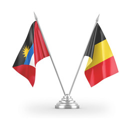 Belgium and Antigua and Barbuda table flags isolated on white 3D rendering