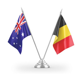 Belgium and Australia table flags isolated on white 3D rendering