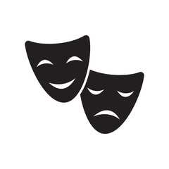 Theatre or opera drama masks black isolated vector icon. Sad and happy, comedy and tragedy theater mask symbol.