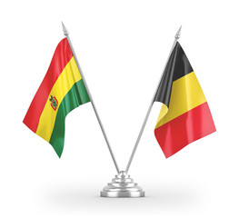 Belgium and Bolivia table flags isolated on white 3D rendering