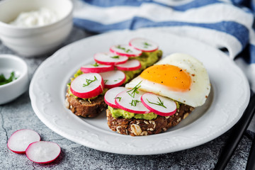 Radish avocado and egg avocado  rye sandwiches