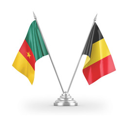 Belgium and Cameroon table flags isolated on white 3D rendering